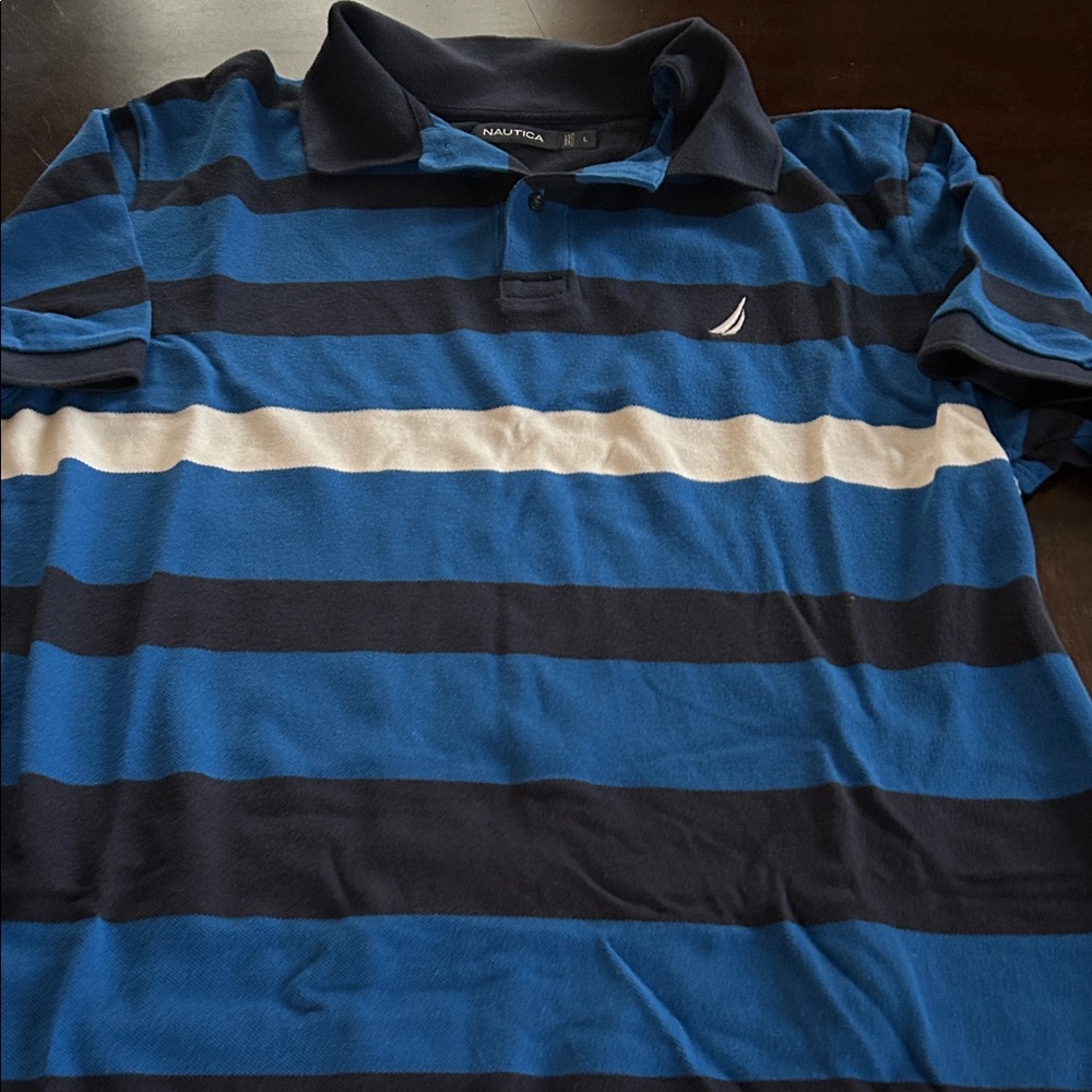 Nautica Men's Polo with Blue and White Stripes
